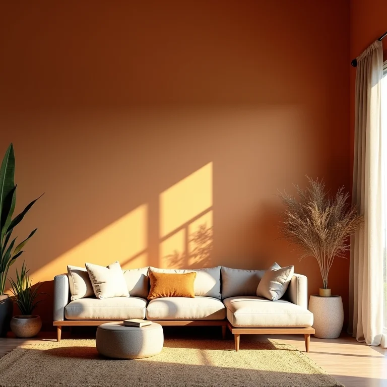 Cores quentes e acolhedoras em sala de estar