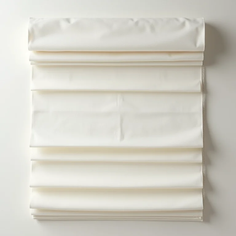 Cortina de chita estilo romana dobrada em um fundo neutro