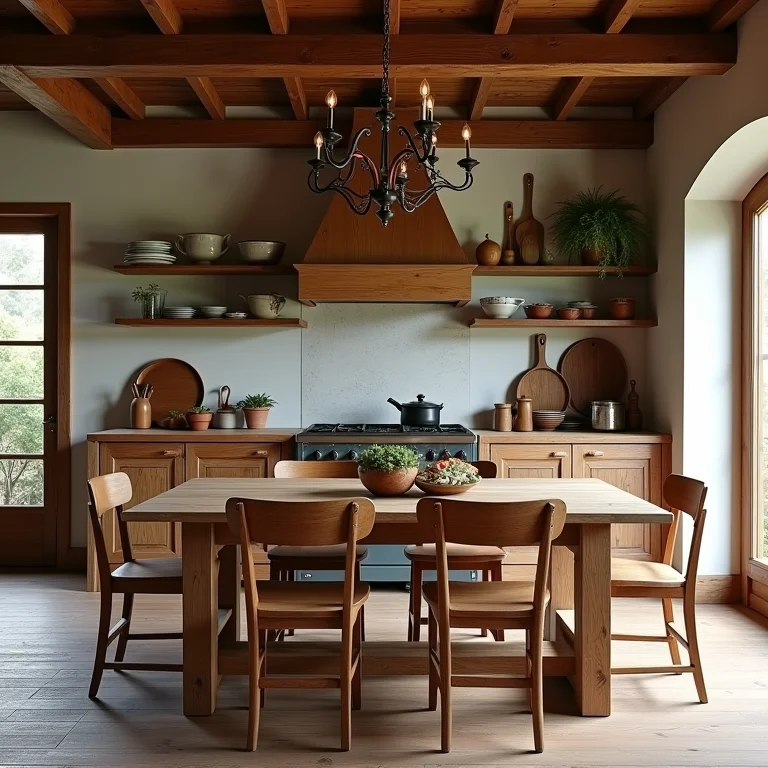 Cozinha com toque de fazenda e móveis rústicos