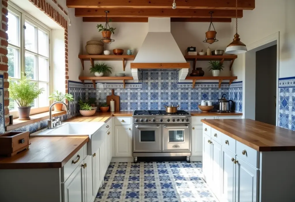 Cozinha renovada: o guia para pintar azulejo sem complicação Cozinha rústica com azulejos recém-pintados