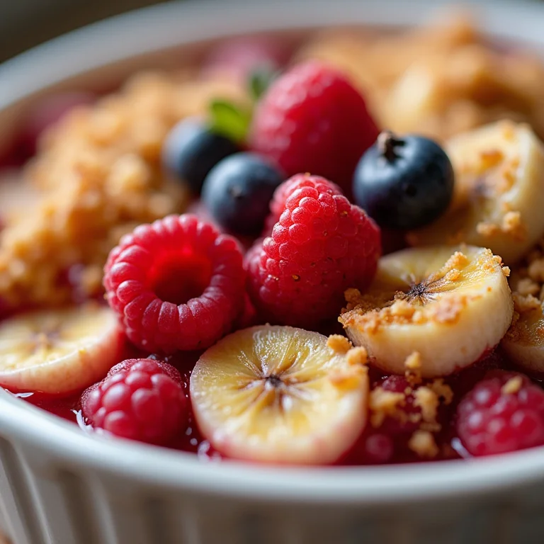 Crumble de banana com frutas vermelhas