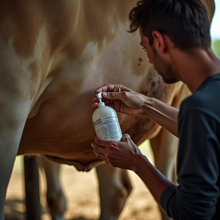 Cuidados pós-ordenha na fazenda.