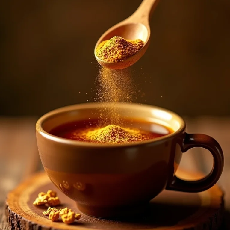 Cupuaçu em pó sendo adicionado ao chá.