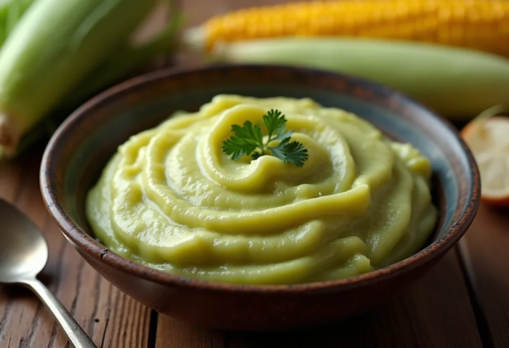 Curau de milho verde cremoso em tigela rústica