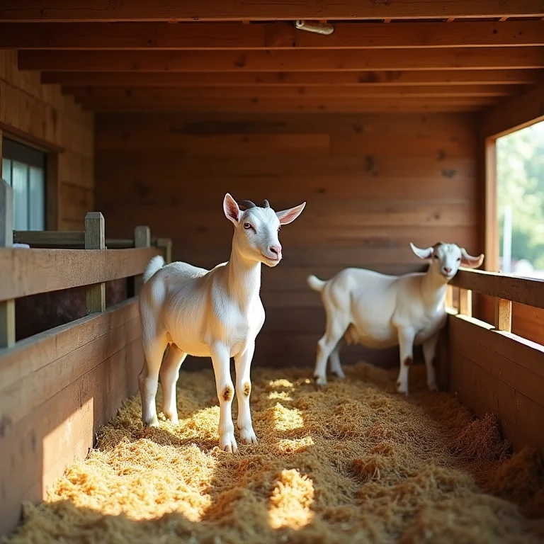 Curral de cabras bem organizado com cerca de madeira e ventilação