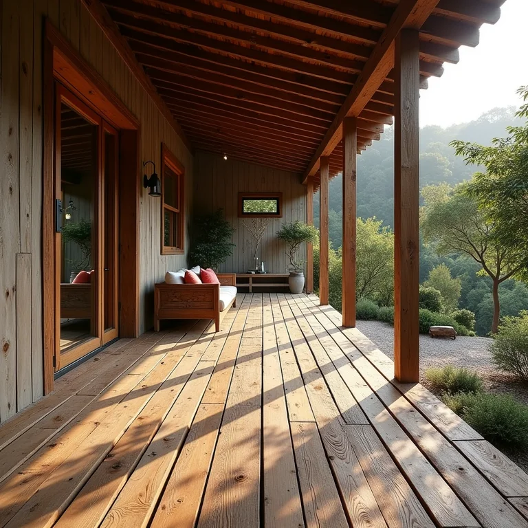 Deck de madeira de demolição com charme único.