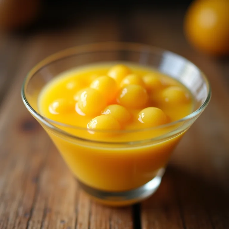 Detalhe da textura do sagu de maracujá.