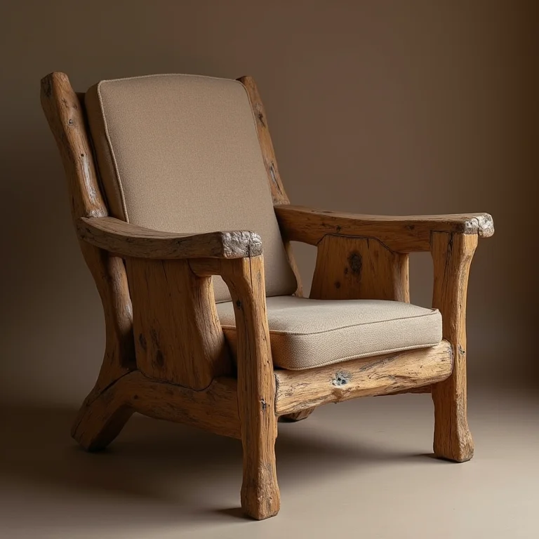 Detalhe da textura e design autêntico de poltrona rústica mineira