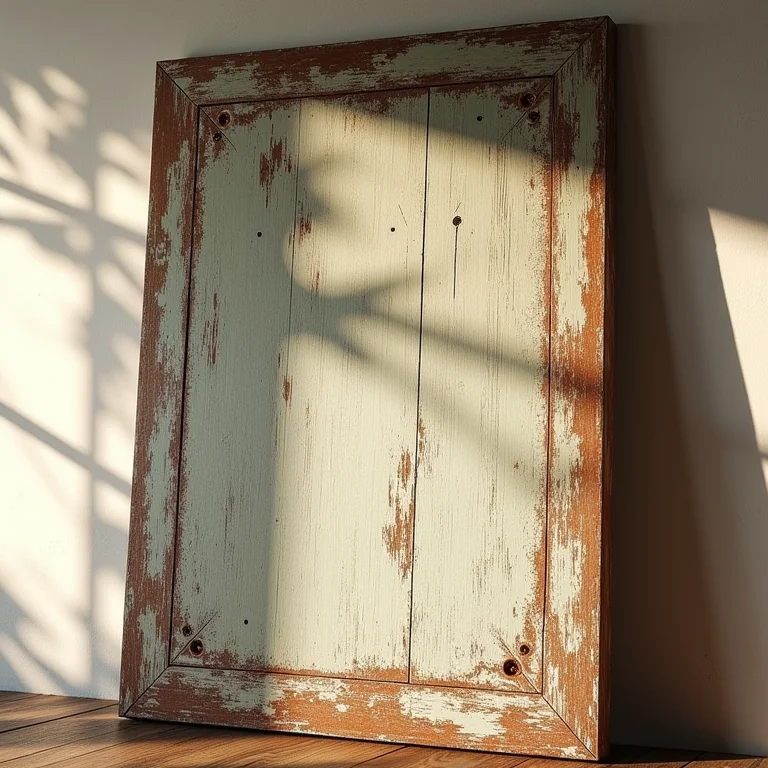 Detalhe de placa de madeira envelhecida com pátina