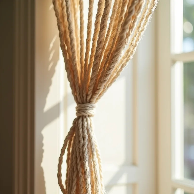 Detalhes da cortina de macramê artesanal