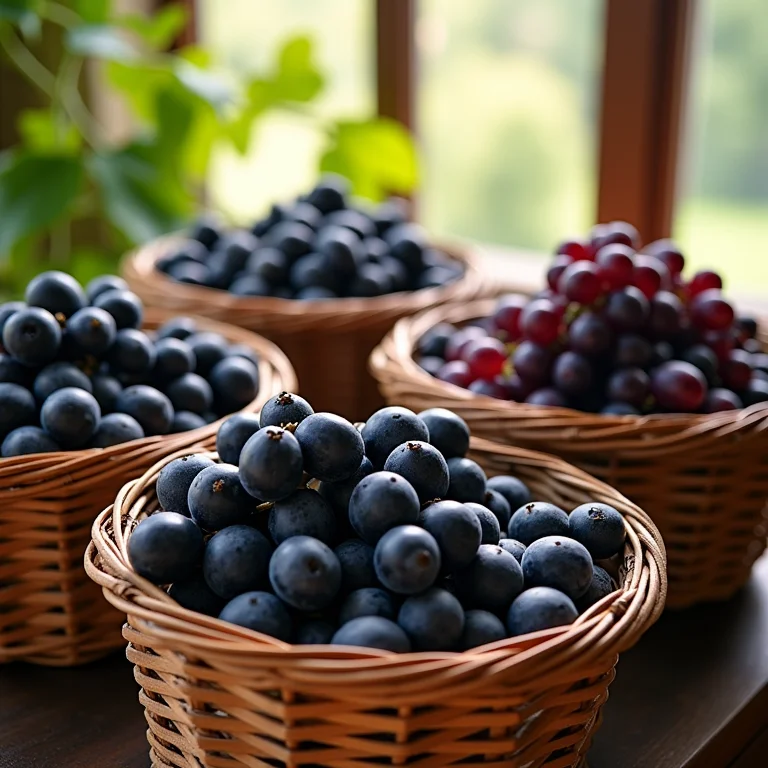 Diferentes tipos de uva preta para geleia caseira.