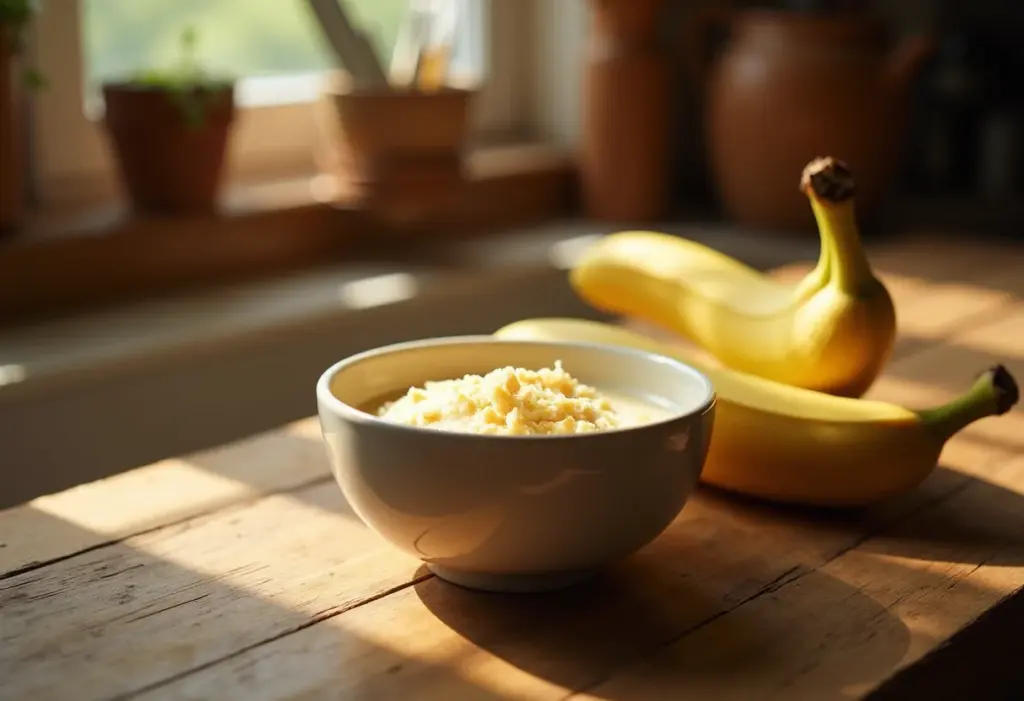 Doce de banana cremoso caseiro em uma tigela rústica.