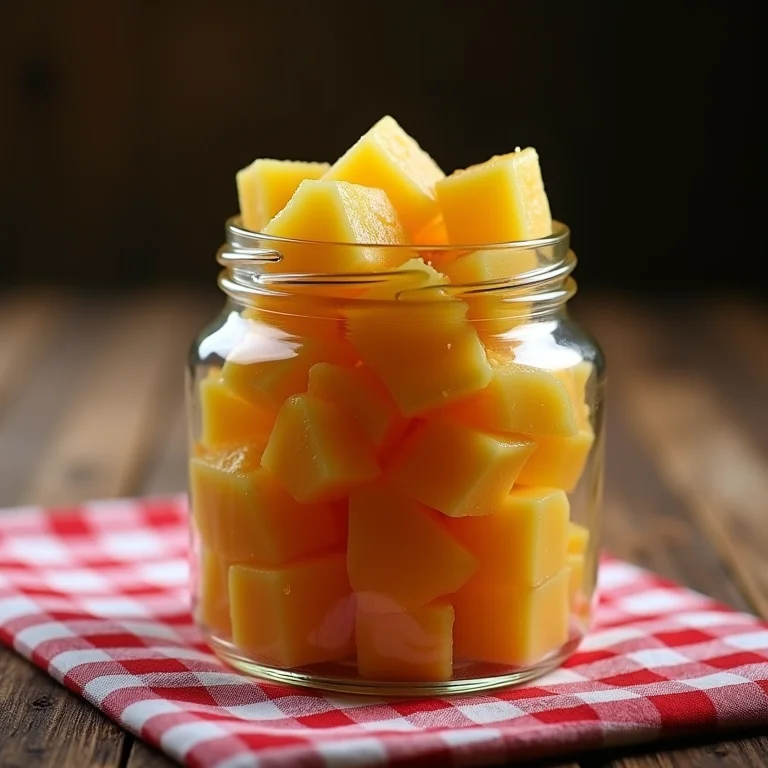 Doce de caju em pedaços armazenado em um pote de vidro.