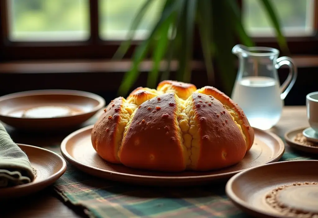 Empadão Goiano caseiro em mesa rústica com decoração tradicional.