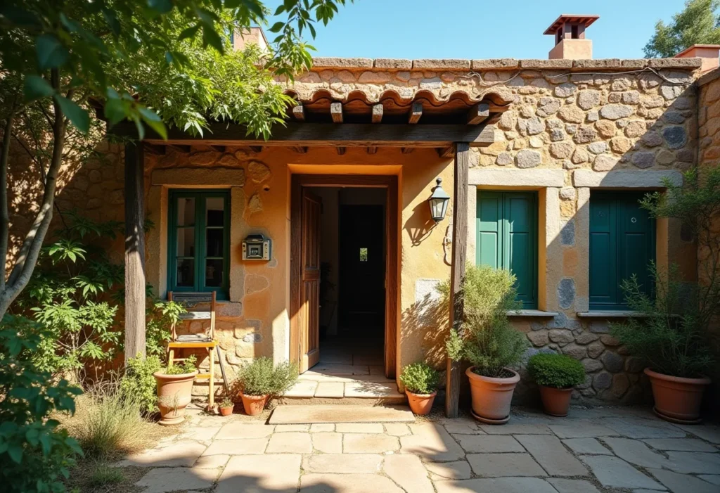 Fachada de casa rústica com excesso de informação e materiais