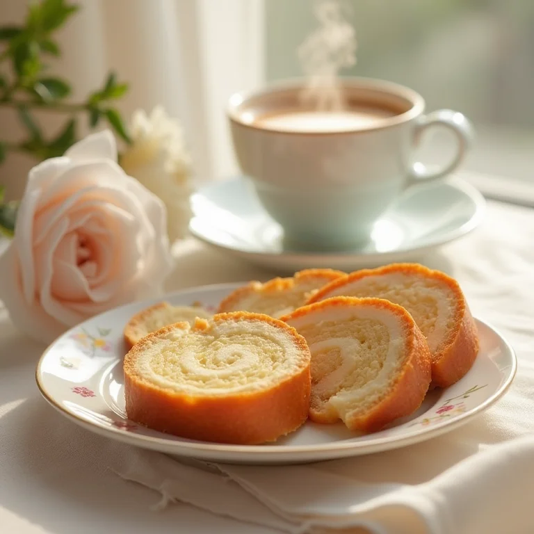 Fatias de Bolo de Rolo com café