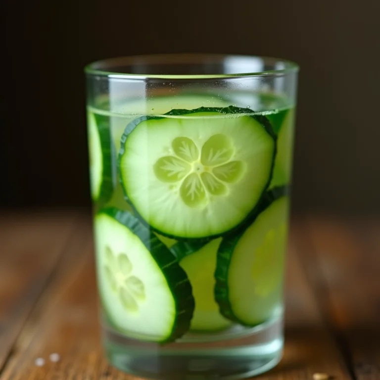 Fatias de pepino em água, representando hidratação e detox.