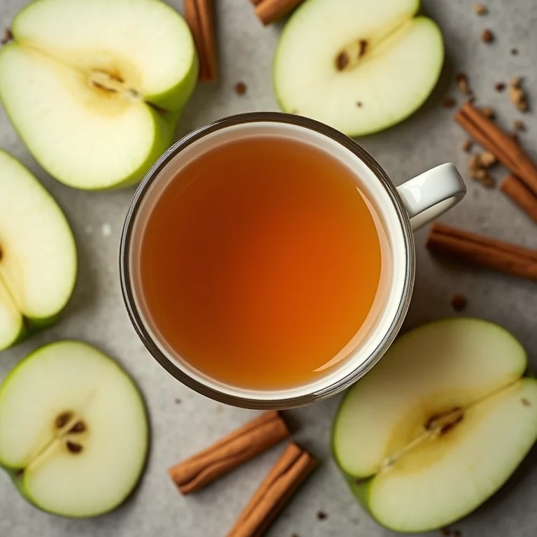 Flat lay de chá de erva doce com maçã e canela