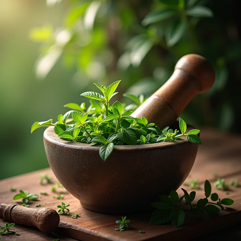 Folhas de orégano sendo amassadas para ação anti-inflamatória