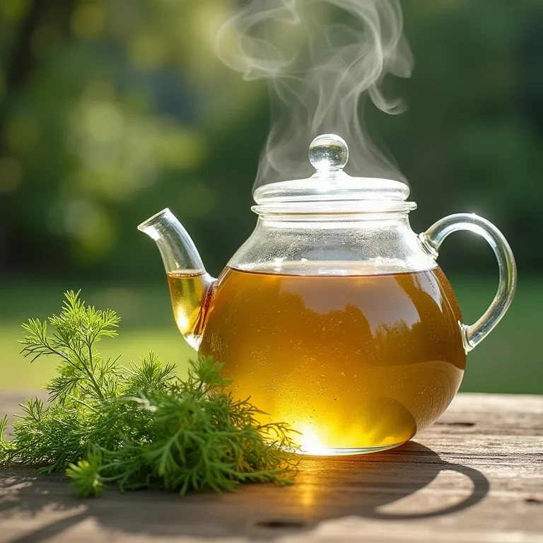 Fotografia de produto de folhas de erva doce frescas com bule de chá