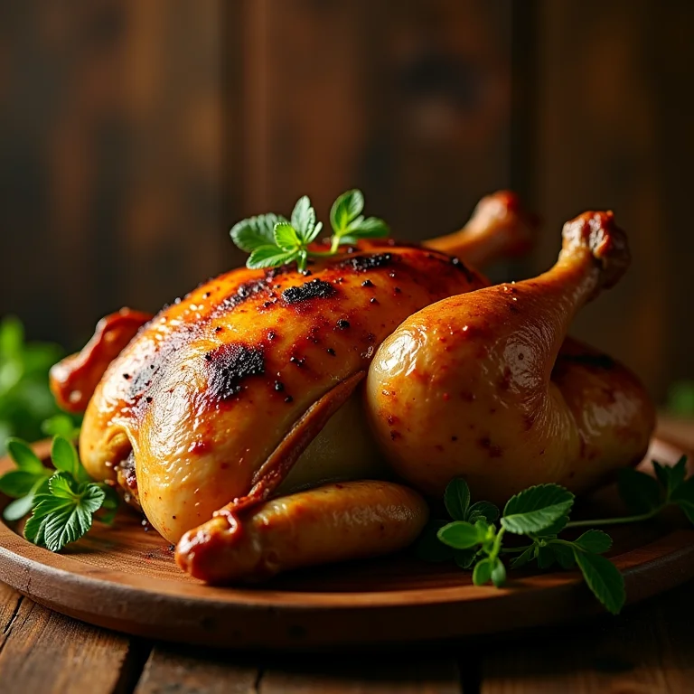 Galinha caipira assada, um prato autêntico da culinária rural brasileira.