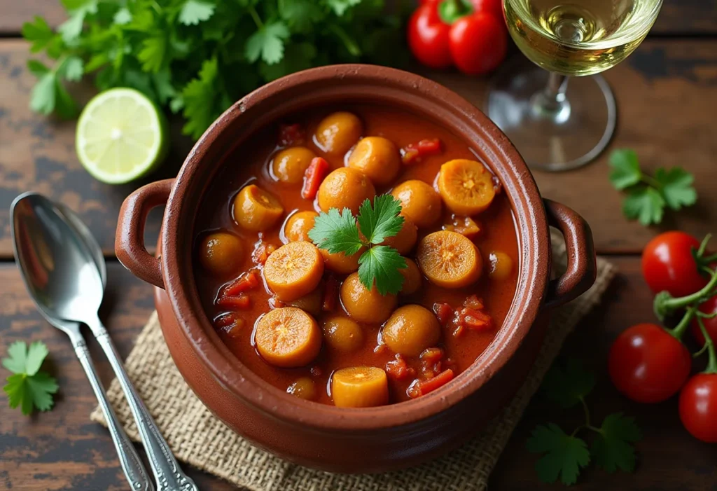 Galinhada simples em mesa rústica com ingredientes frescos.