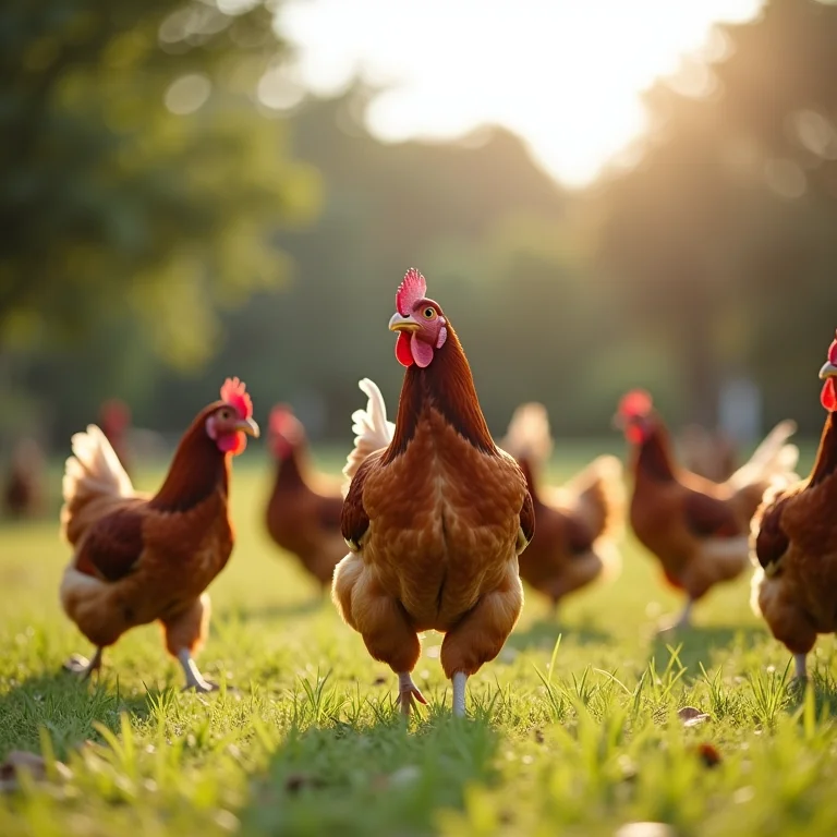 Galinhas caipiras felizes ciscando no terreiro