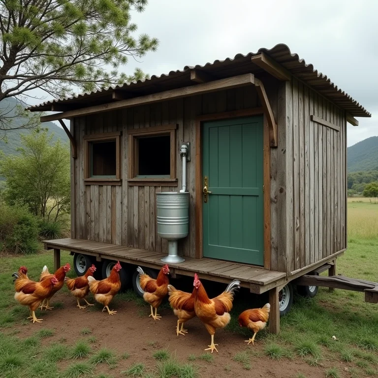 Galinheiro móvel com sistema de coleta de água da chuva