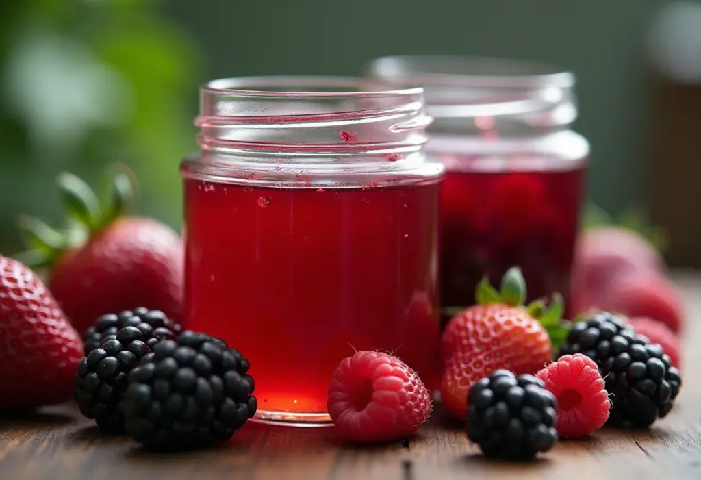 Geleia de frutas vermelhas caseira: o segredo para um sabor único Geleia caseira de frutas vermelhas em pote de vidro.