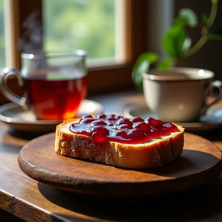Geleia de uva caseira em fatia de pão rústico.