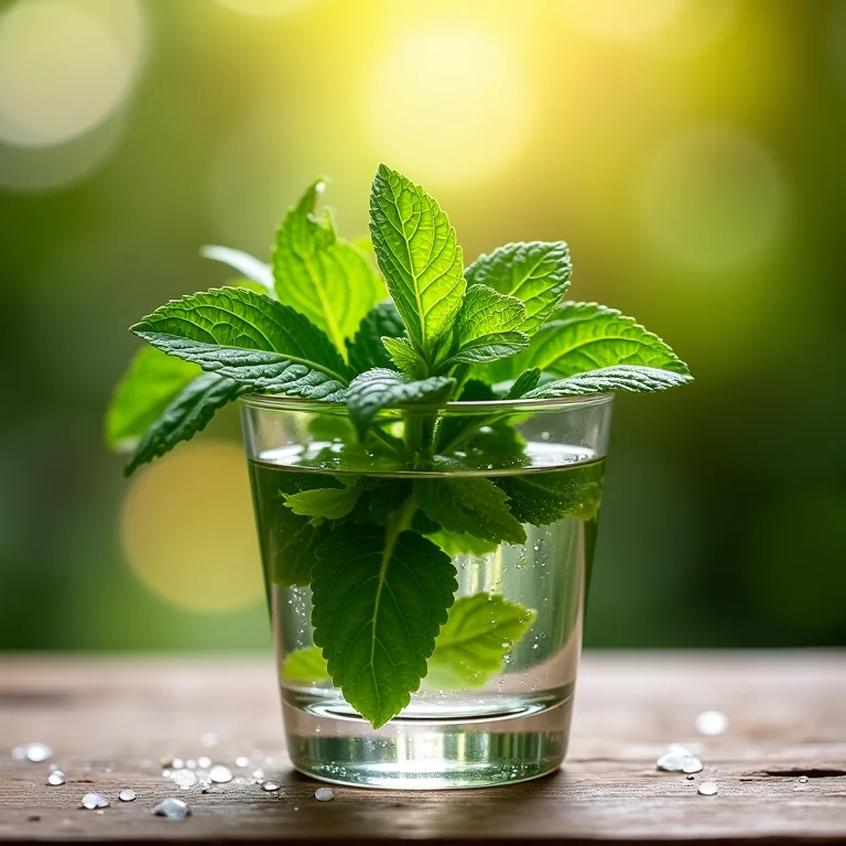 Hortelã fresca em copo com água