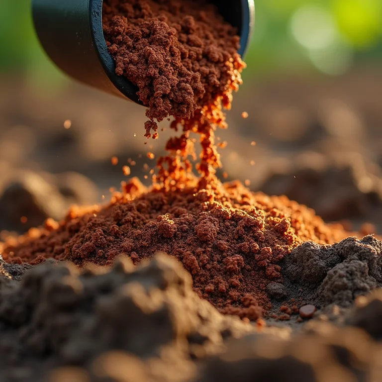 Húmus de minhoca sendo aplicado em solo seco.