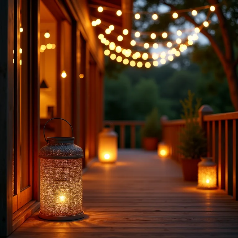 Iluminação aconchegante no deck