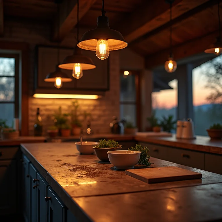 Iluminação estratégica em cozinha rústica pequena
