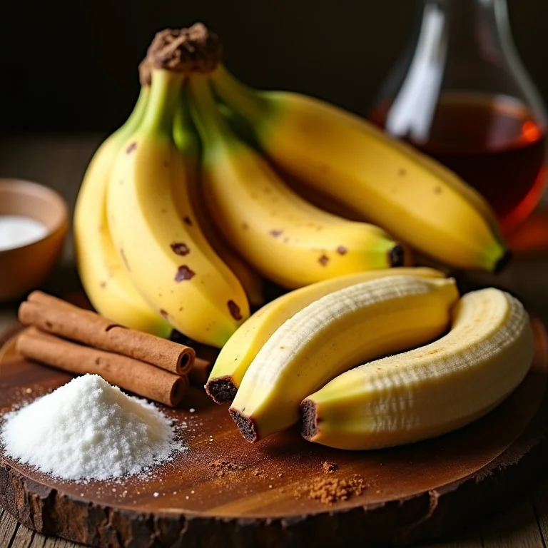 Ingredientes da Banana Flambada Clássica.