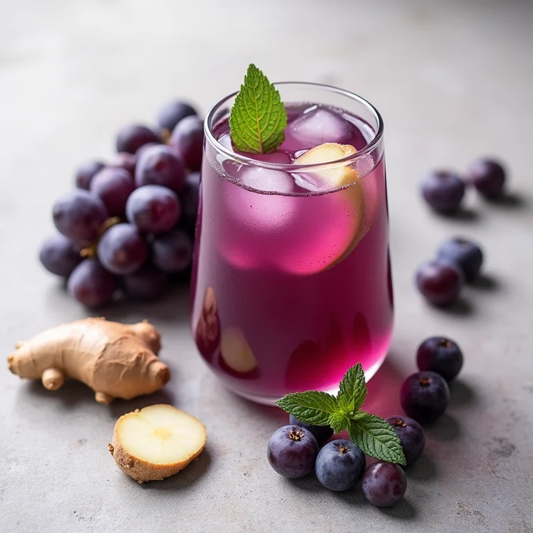 Ingredientes do suco de uva com gengibre.