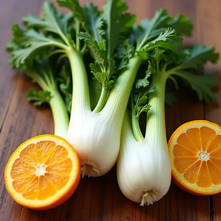 Ingredientes frescos para o chá de erva-doce com laranja: erva-doce e laranja.