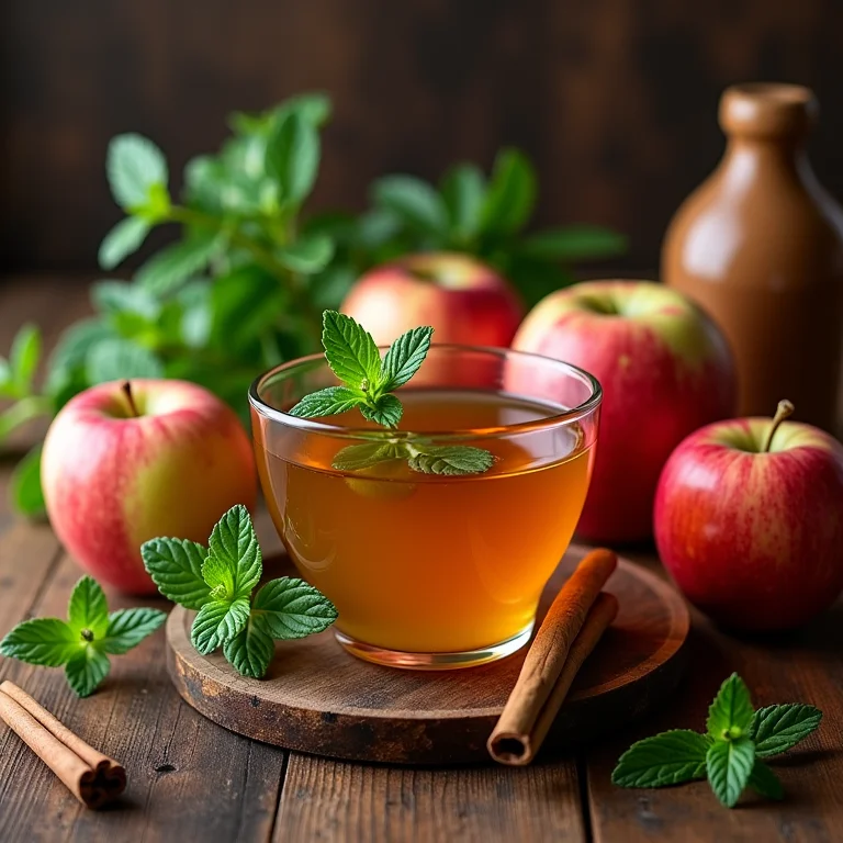 Ingredientes frescos para o chá de maçã e hortelã
