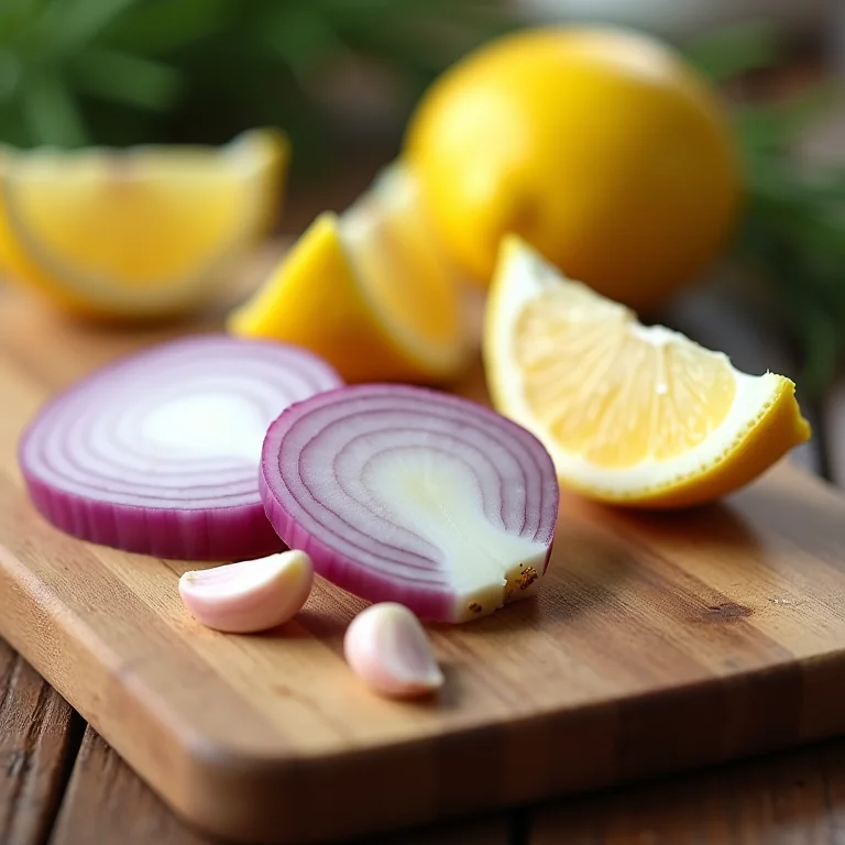 Ingredientes para o chá de cebola com alho e limão: um trio imbatível.