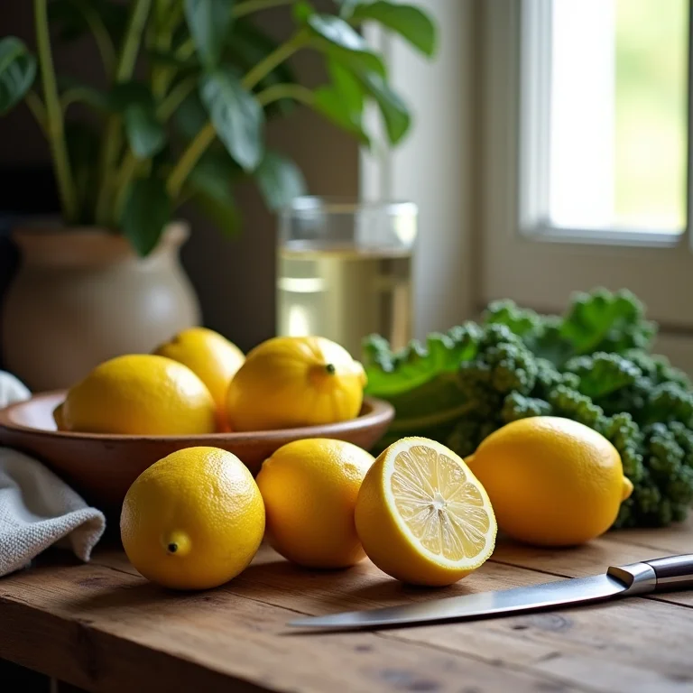 Ingredientes para o suco de limão com couve.
