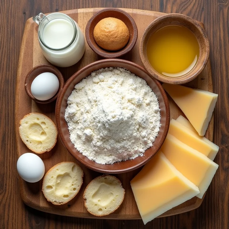 Ingredientes para pão de queijo dispostos em flat lay
