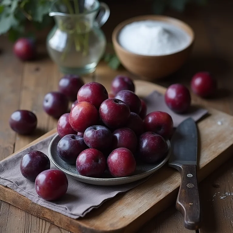 Ingredientes para suco de ameixa em estilo flat lay