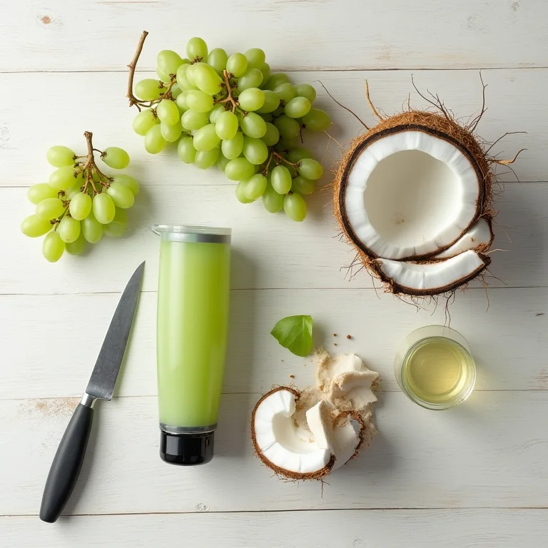 Ingredientes para suco de uva verde e água de coco.