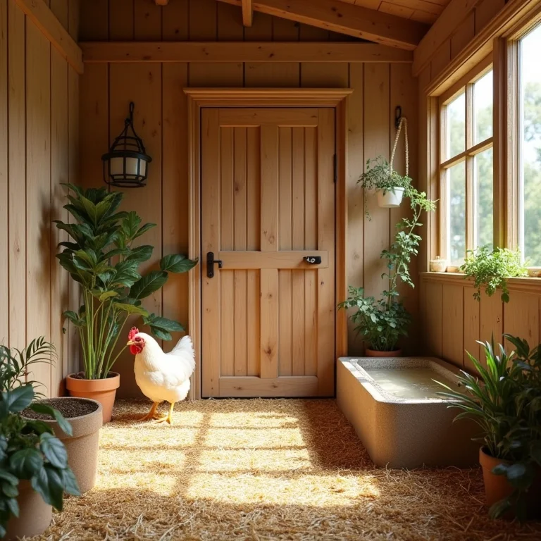 Interior de um galinheiro limpo e organizado
