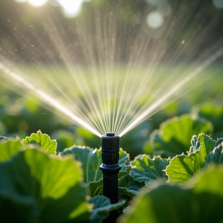 Irrigação de plantação de couve-flor