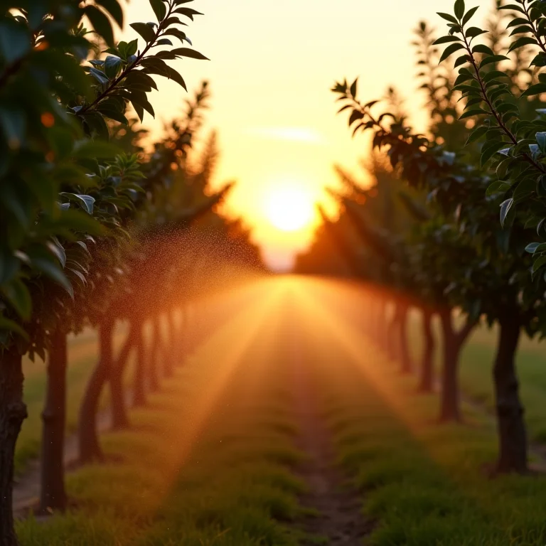 Irrigação por gotejamento transformando um pequeno pomar.