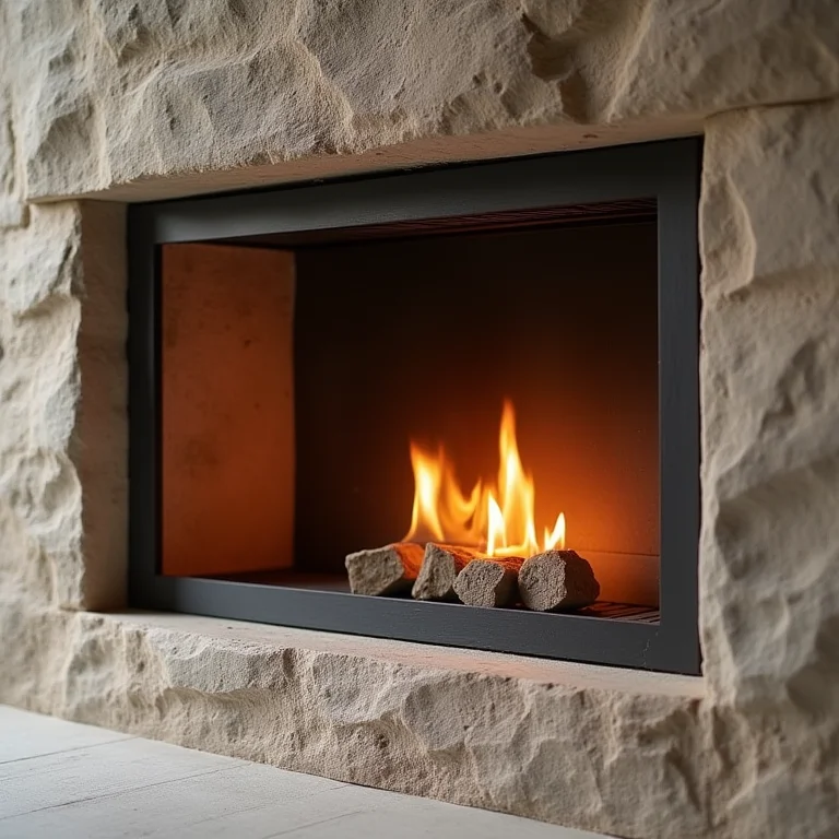 Lareira moderna revestida em pedra sabão