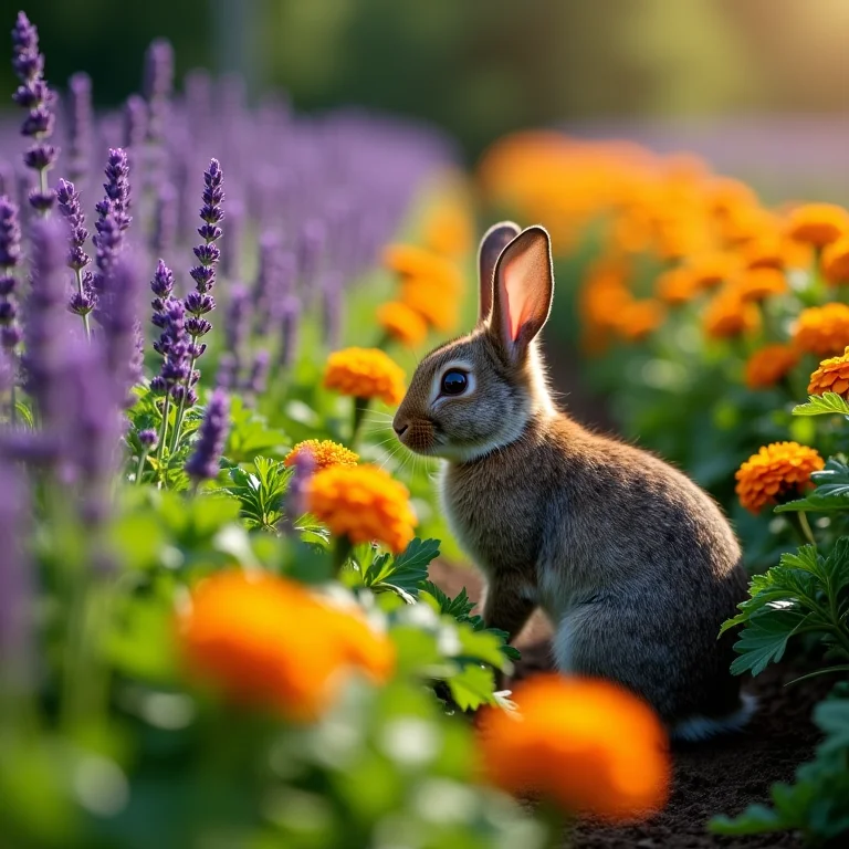 Lavanda e calêndula plantadas para repelir coelhos.