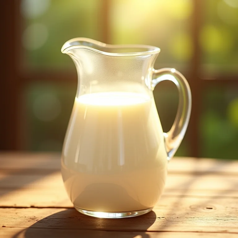 Leite integral fresco: a base cremosa e saborosa do arroz doce.
