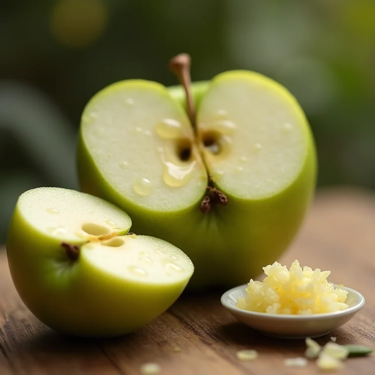 Maçã verde cortada ao meio.